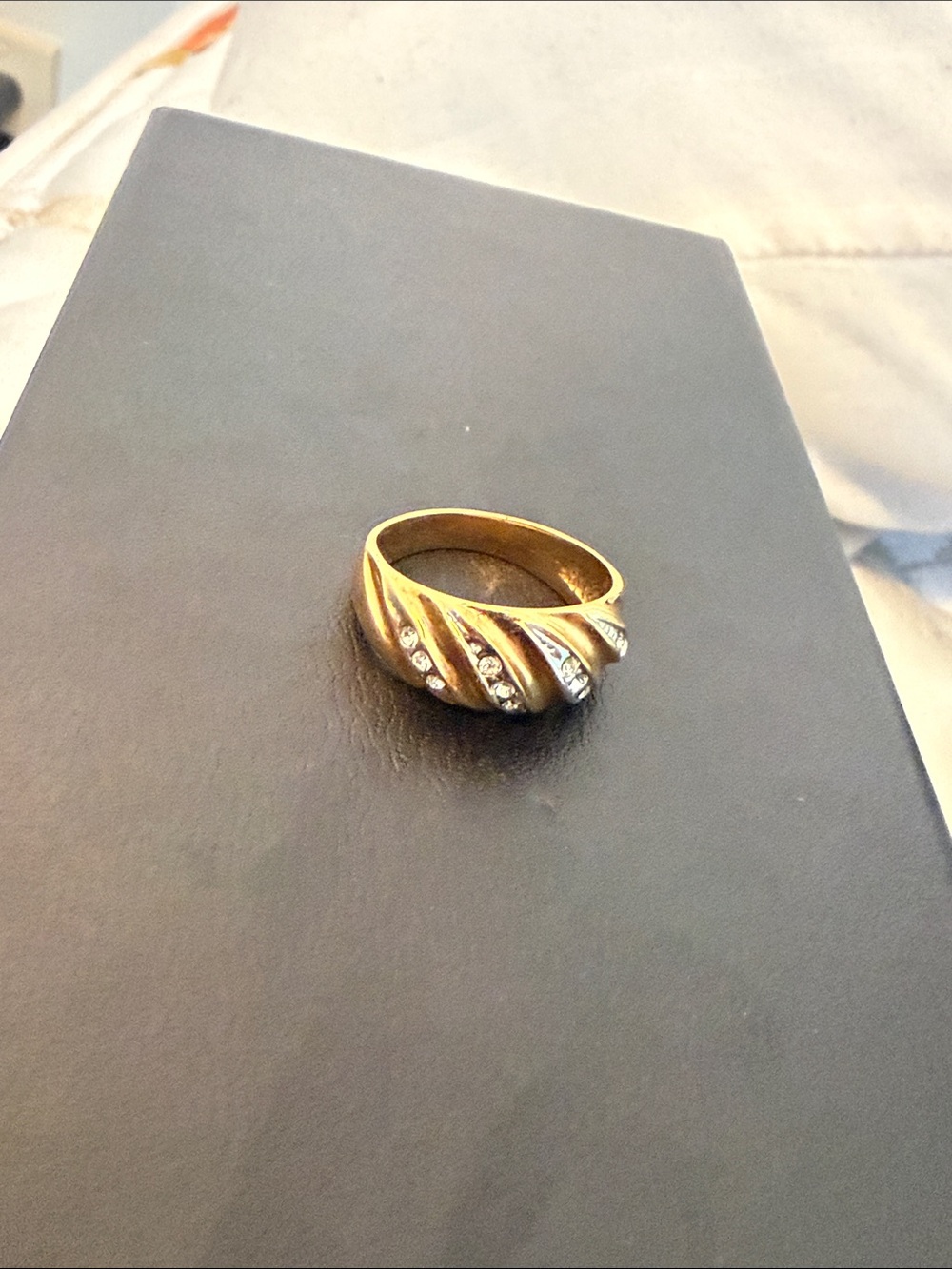 Gold-Tone Swirl Band Ring with Clear Stones - Women's Jewelry vintage gold chain